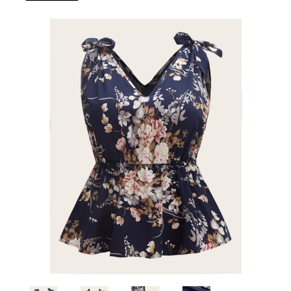 Floral Print V Neck Tie Shoulder Tank Top
